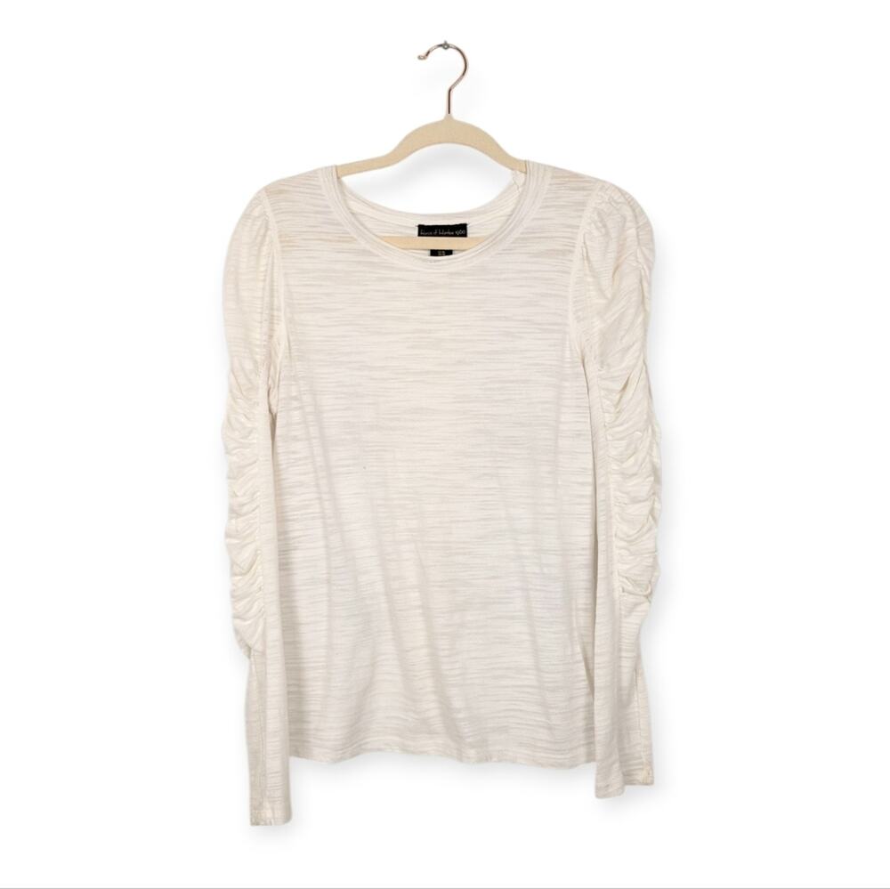 House of Harlow 1960 White Ruched Long Puff Sleeve Top Size M